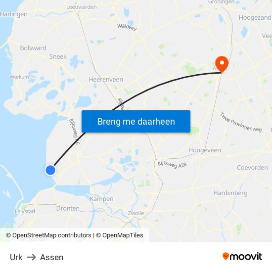 Urk to Assen map