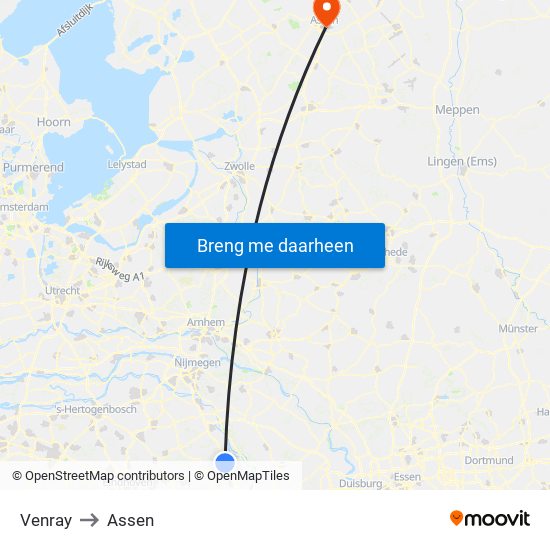 Venray to Assen map