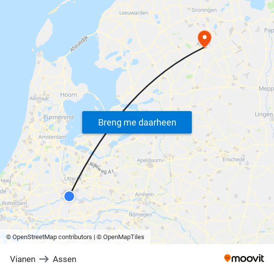 Vianen to Assen map