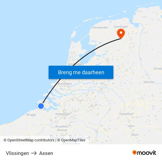 Vlissingen to Assen map