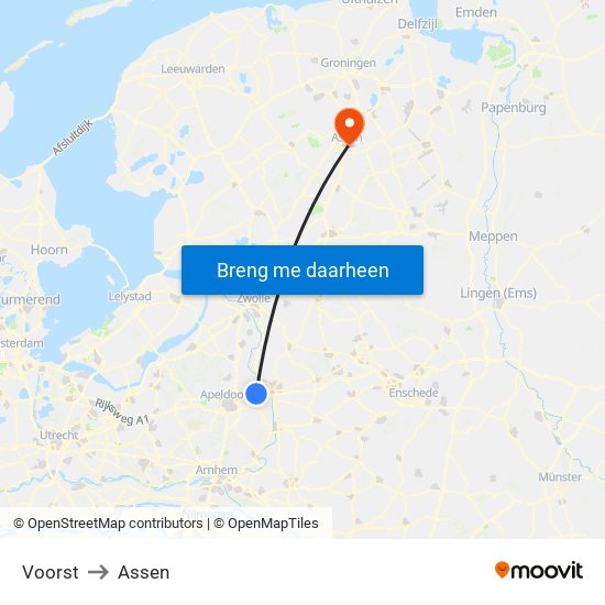 Voorst to Assen map