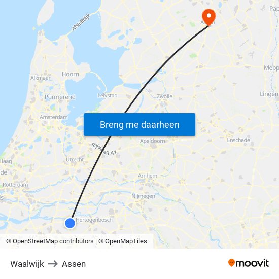 Waalwijk to Assen map