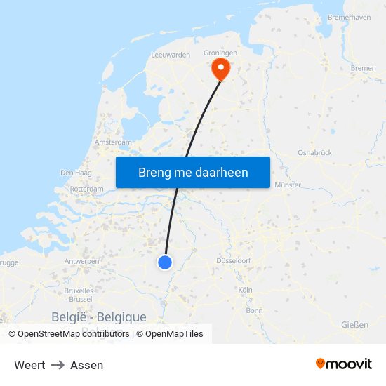 Weert to Assen map