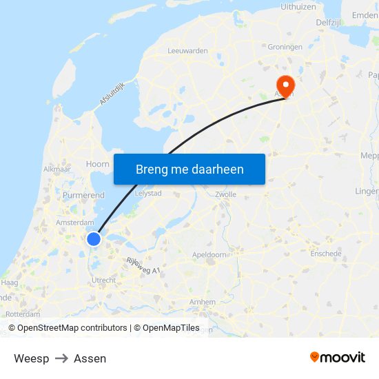 Weesp to Assen map