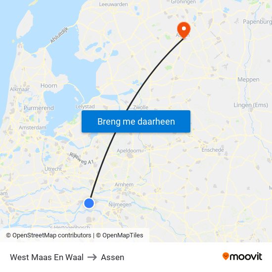 West Maas En Waal to Assen map
