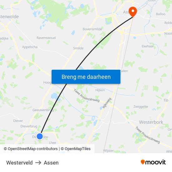 Westerveld to Assen map