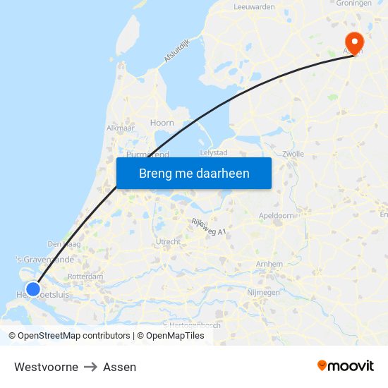 Westvoorne to Assen map