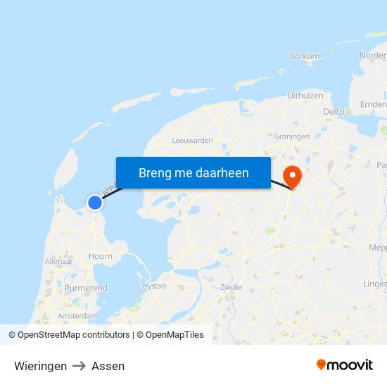 Wieringen to Assen map