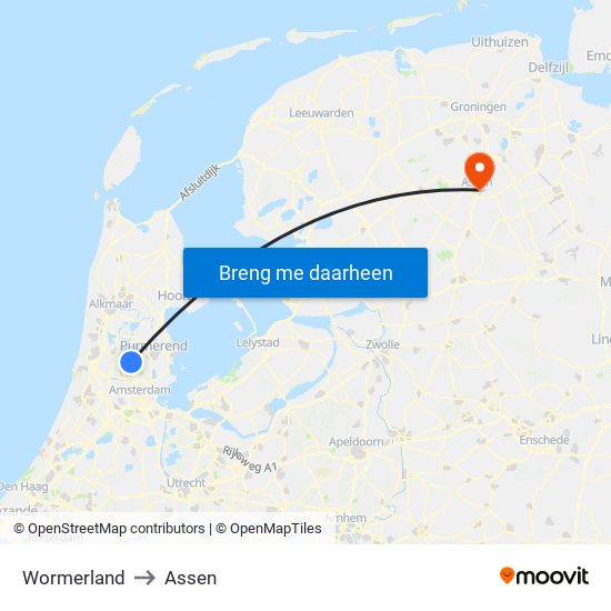 Wormerland to Assen map