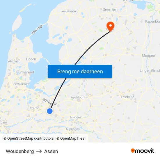 Woudenberg to Assen map