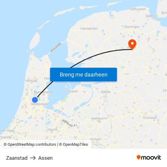 Zaanstad to Assen map