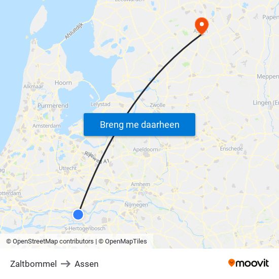 Zaltbommel to Assen map