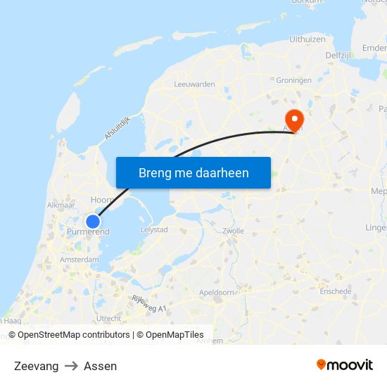 Zeevang to Assen map