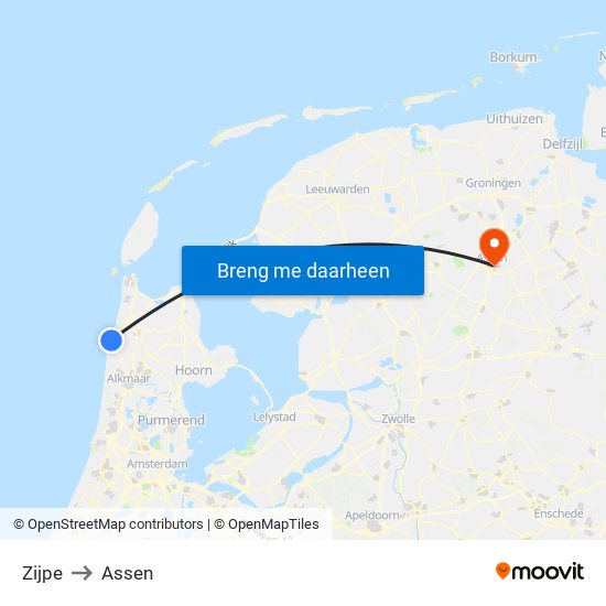 Zijpe to Assen map