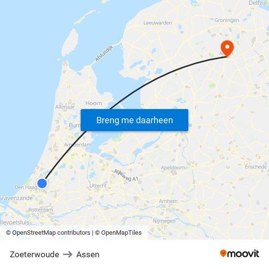 Zoeterwoude to Assen map