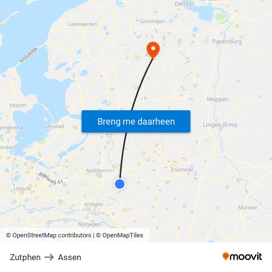 Zutphen to Assen map