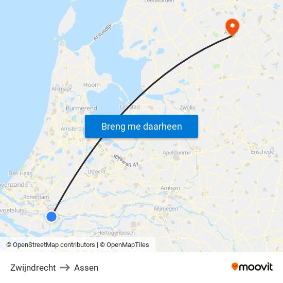 Zwijndrecht to Assen map