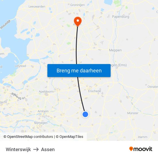 Winterswijk to Assen map
