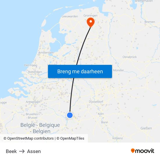 Beek to Assen map