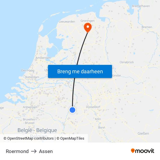 Roermond to Assen map