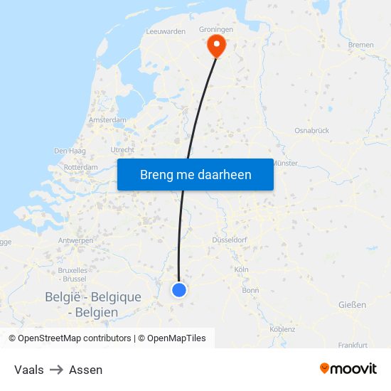 Vaals to Assen map