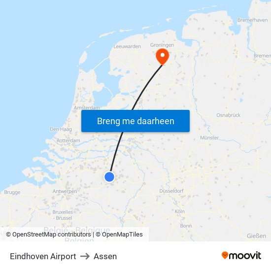 Eindhoven Airport to Assen map