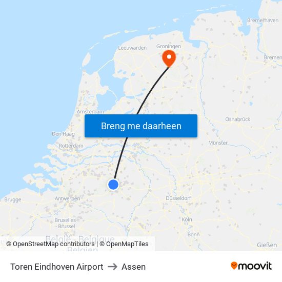 Toren Eindhoven Airport to Assen map