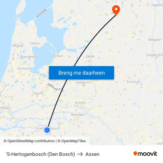 'S-Hertogenbosch (Den Bosch) to Assen map