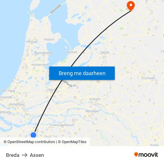 Breda to Assen map