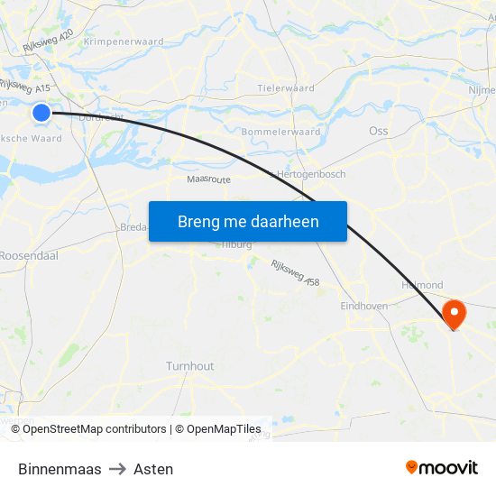 Binnenmaas to Asten map