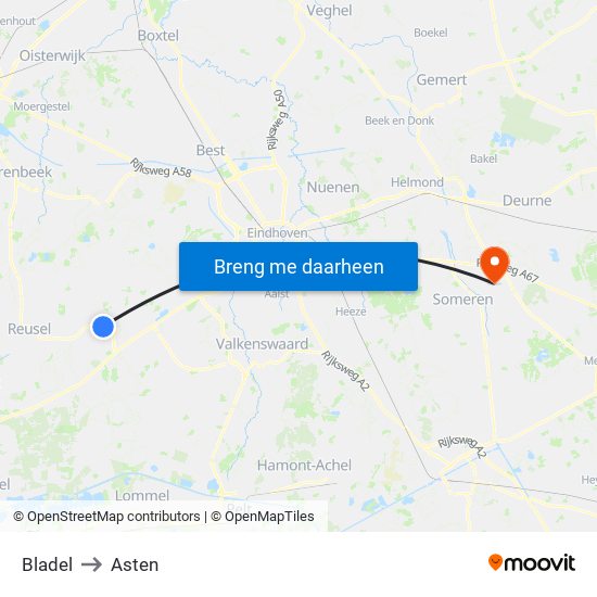 Bladel to Asten map