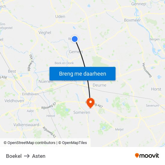 Boekel to Asten map