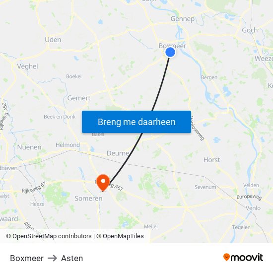 Boxmeer to Asten map