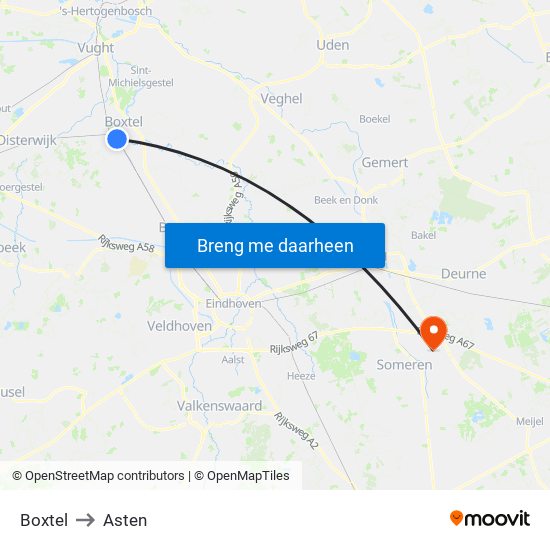 Boxtel to Asten map