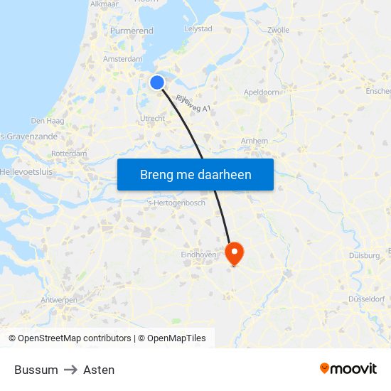 Bussum to Asten map