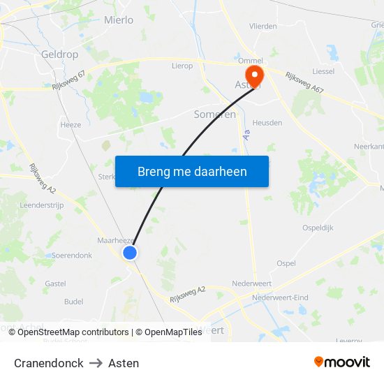 Cranendonck to Asten map