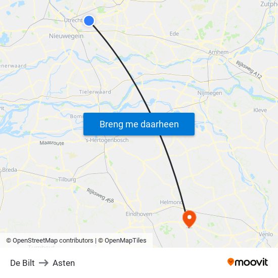 De Bilt to Asten map