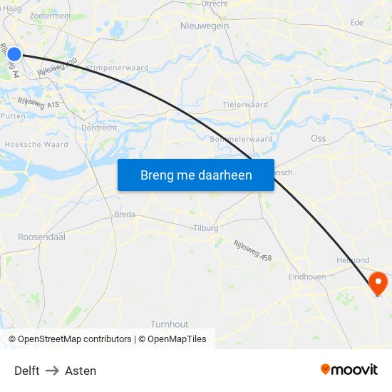 Delft to Asten map