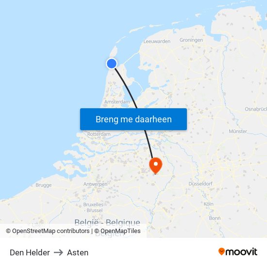 Den Helder to Asten map