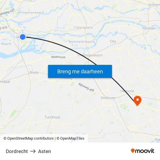 Dordrecht to Asten map