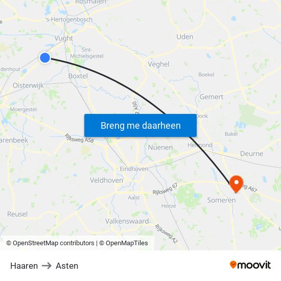 Haaren to Asten map