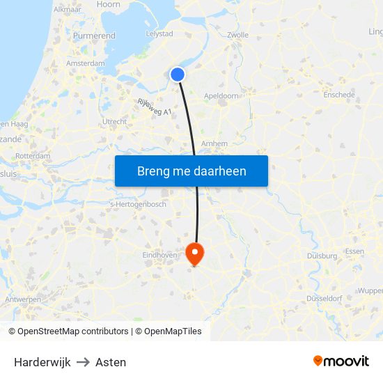 Harderwijk to Asten map