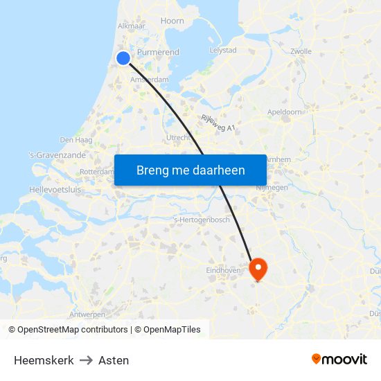 Heemskerk to Asten map