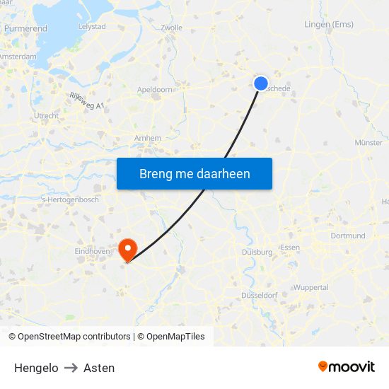 Hengelo to Asten map