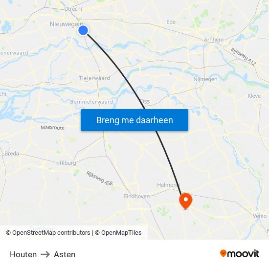 Houten to Asten map