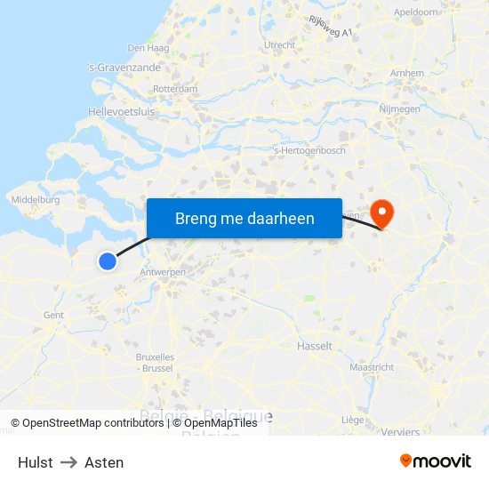 Hulst to Asten map