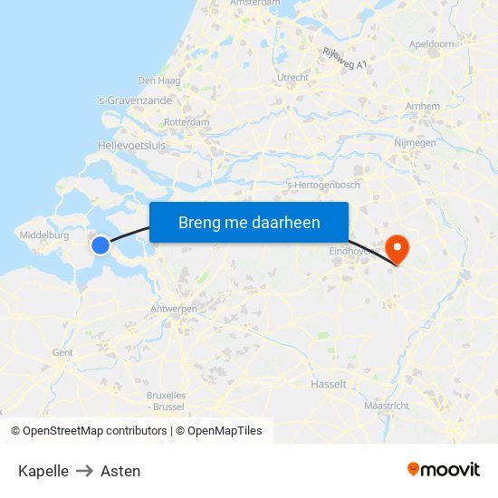 Kapelle to Asten map