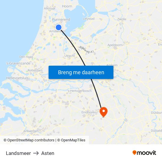 Landsmeer to Asten map