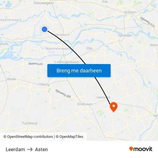 Leerdam to Asten map