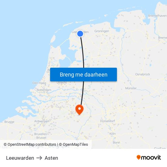 Leeuwarden to Asten map